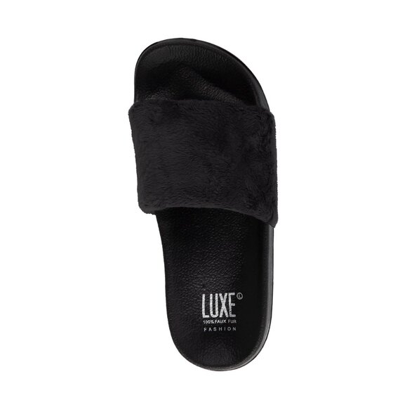 Luxe Shoes - Luxe Fashion Classic Faux Sheepskin Women Slides | 1-Piece | Black